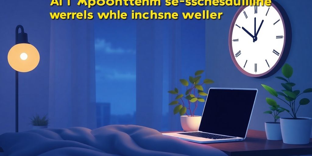 Cozy workspace with laptop and clock at midnight.