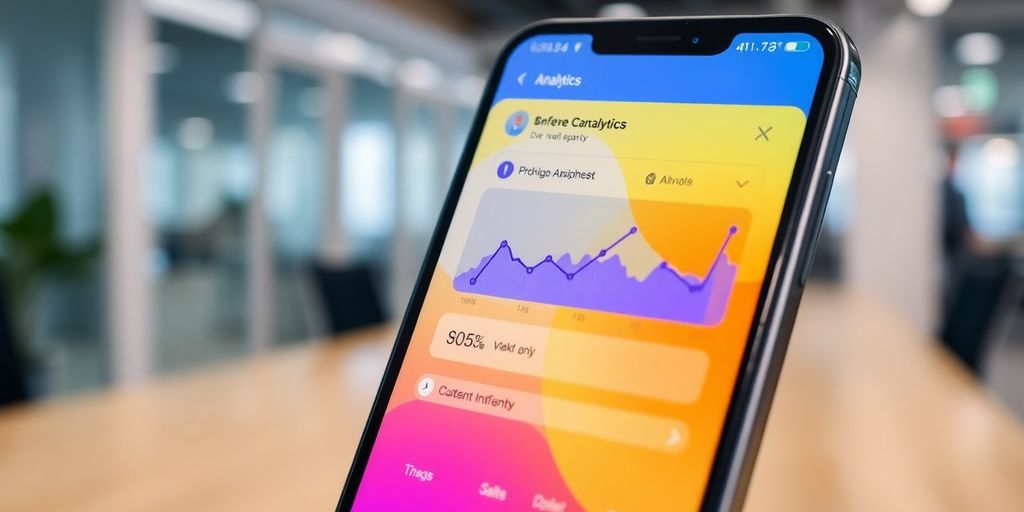 Smartphone with call analytics in a modern office setting.