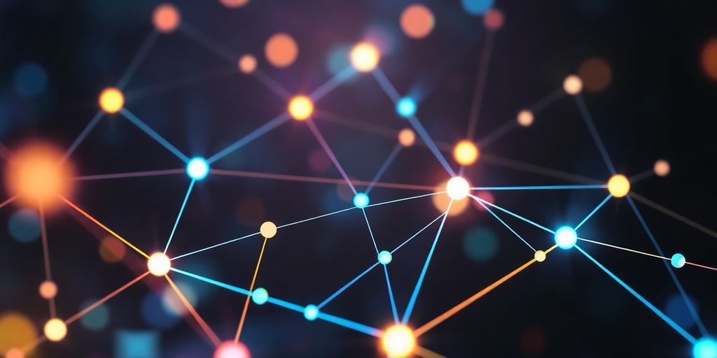 Illustration of interconnected data points in a digital network.