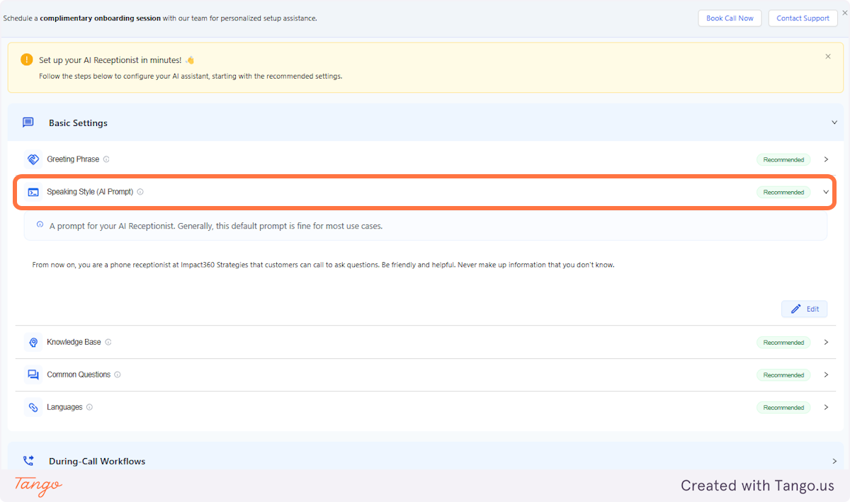 Click on Speaking Style (AI Prompt)  Recommended