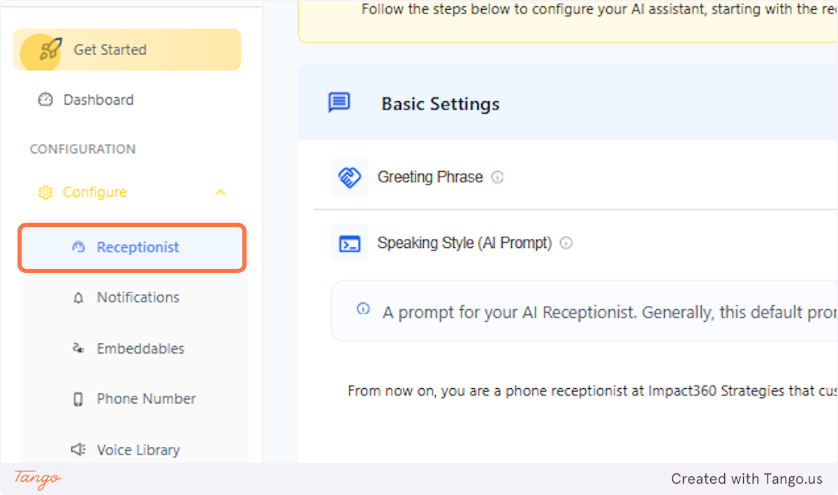 Click on Receptionist