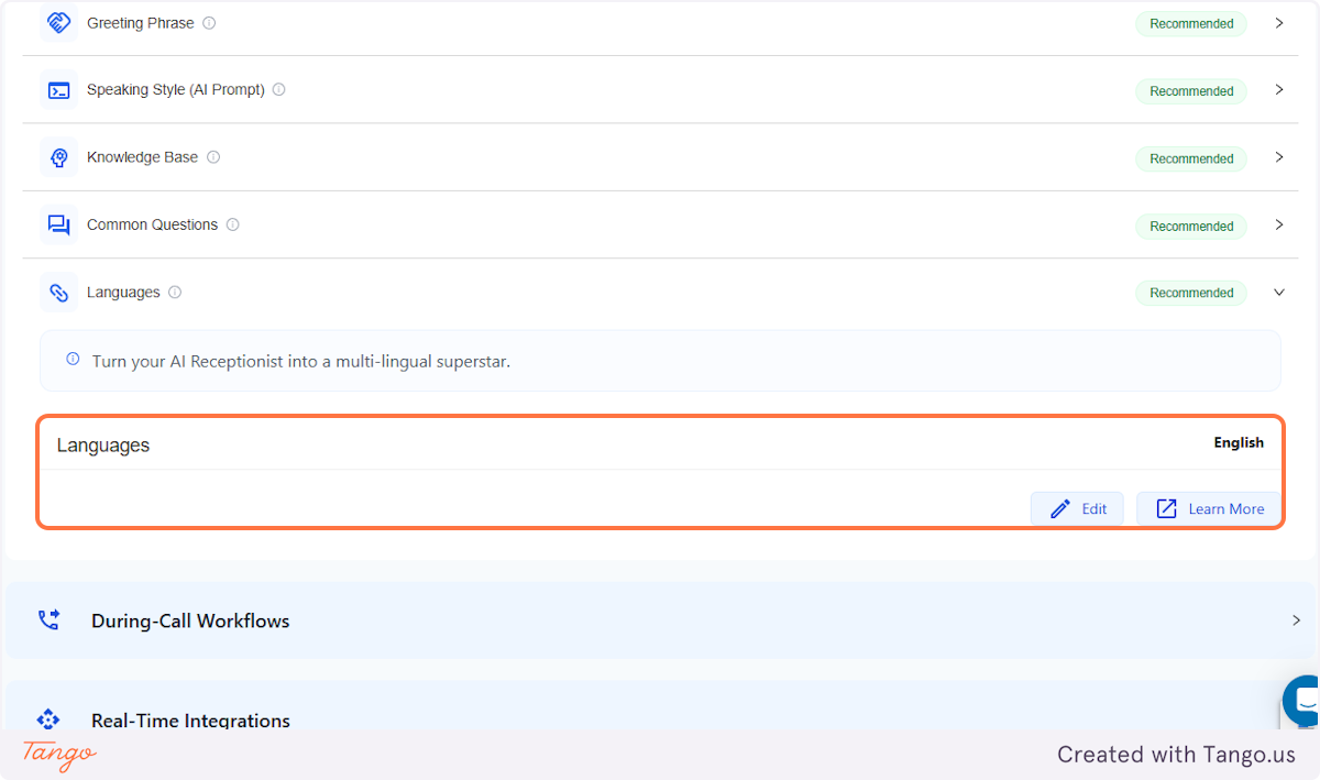 Click on Turn your AI Receptionist into a multi-lingual superstar. 
