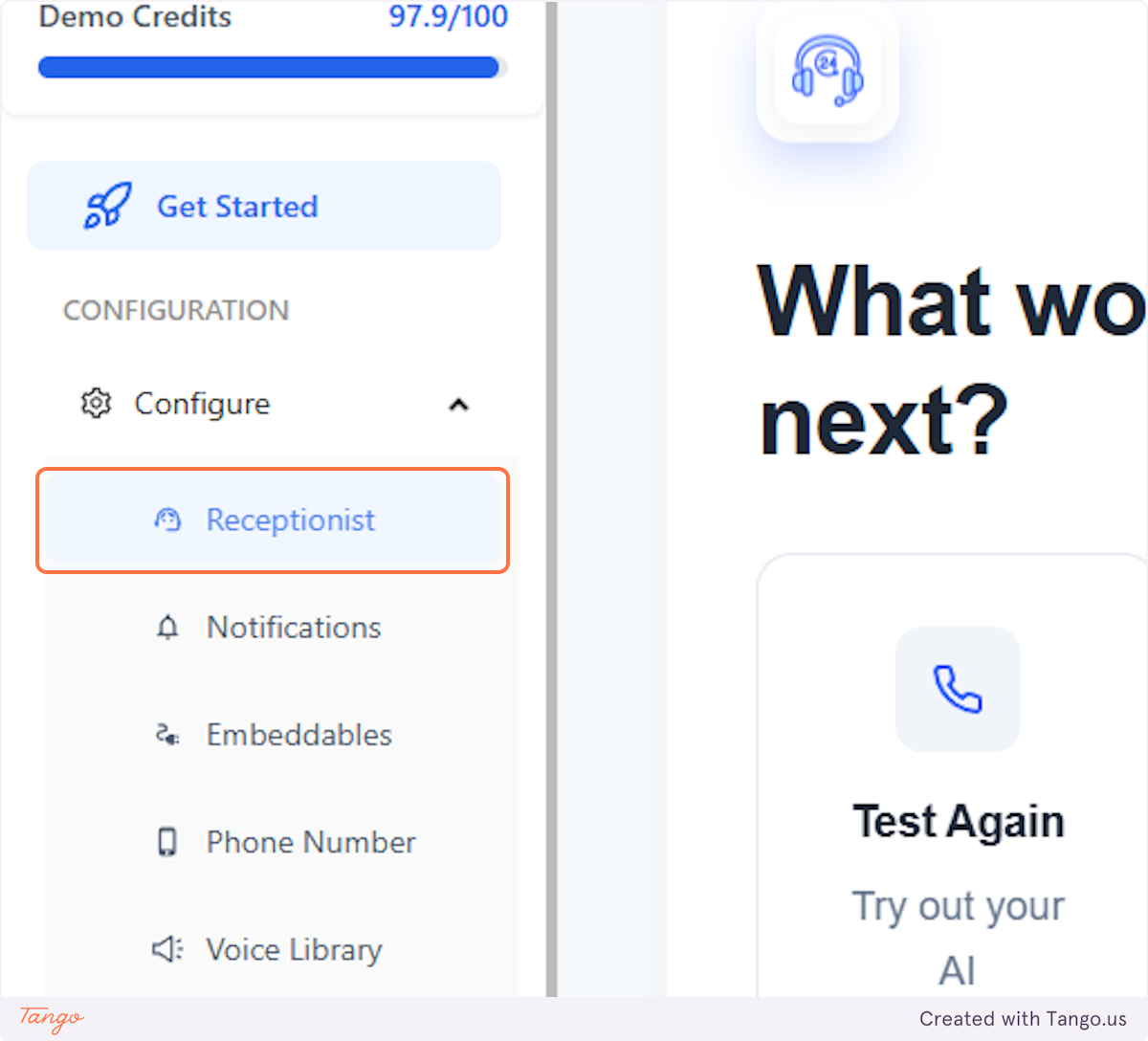 Click on Receptionist