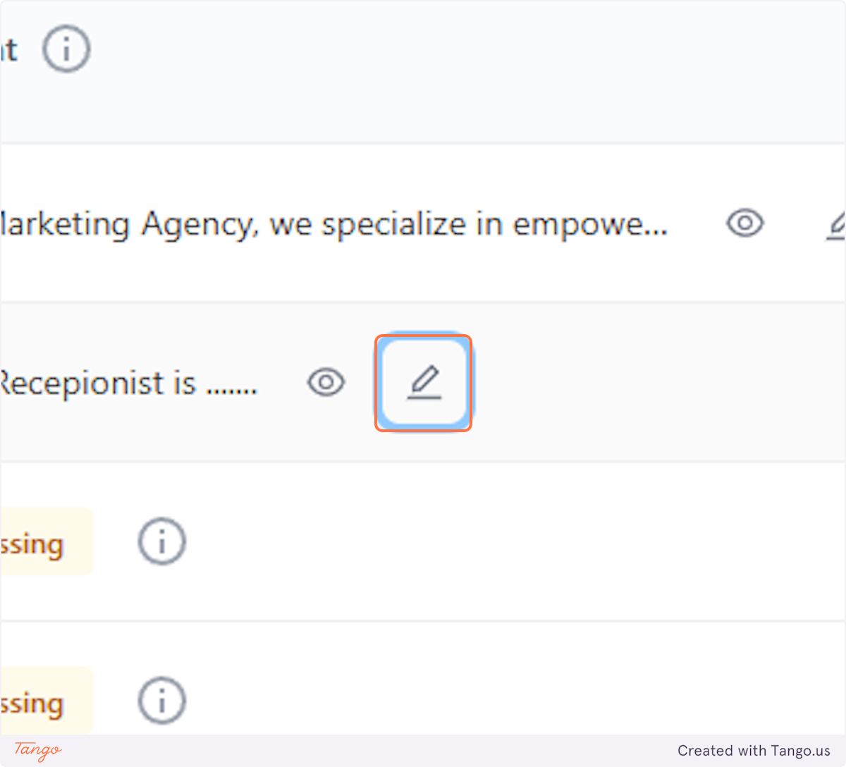 Editing the text Knowledge base