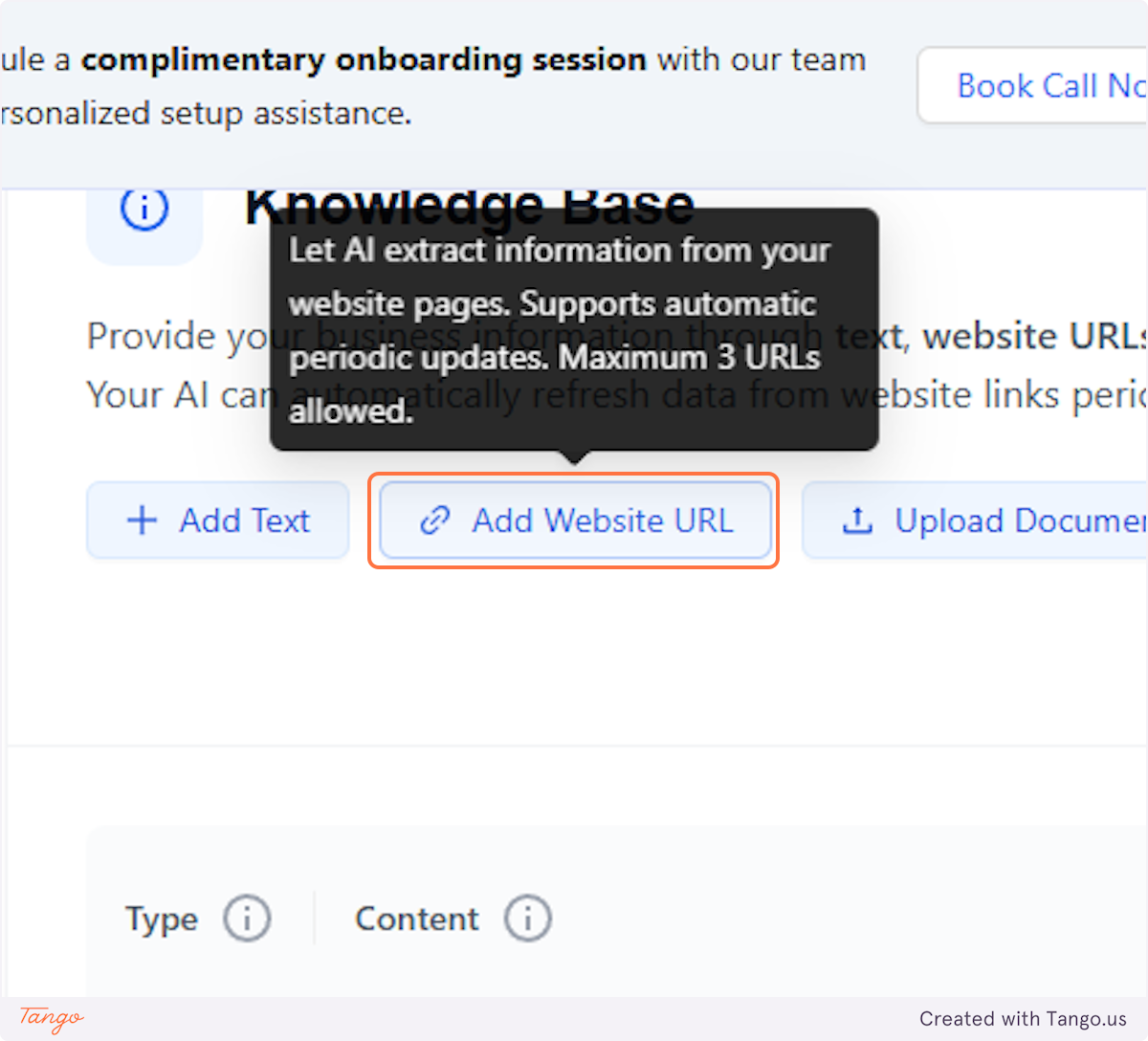 Click on Add Website URL