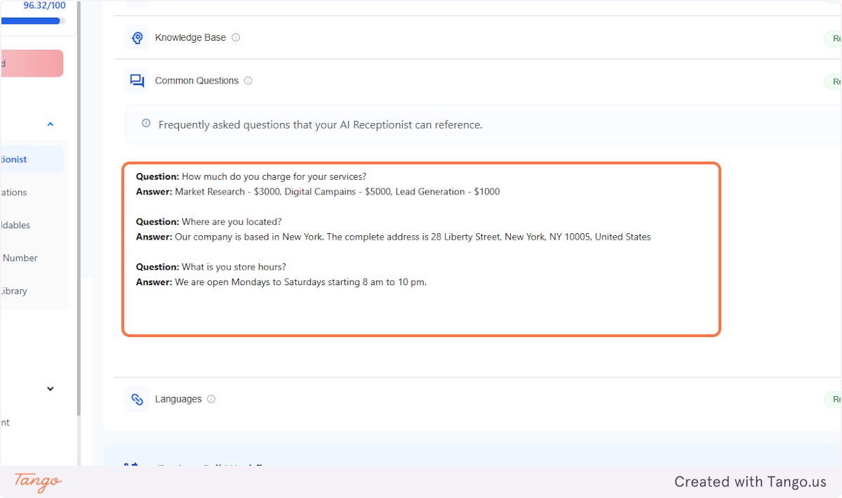 View of common questions set