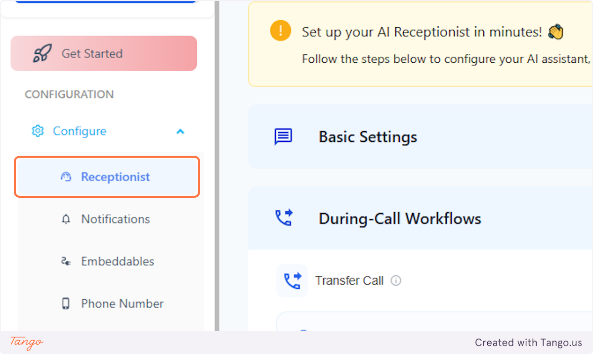 Click on Receptionist