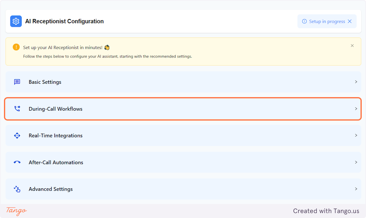 Click on During-Call Workflows