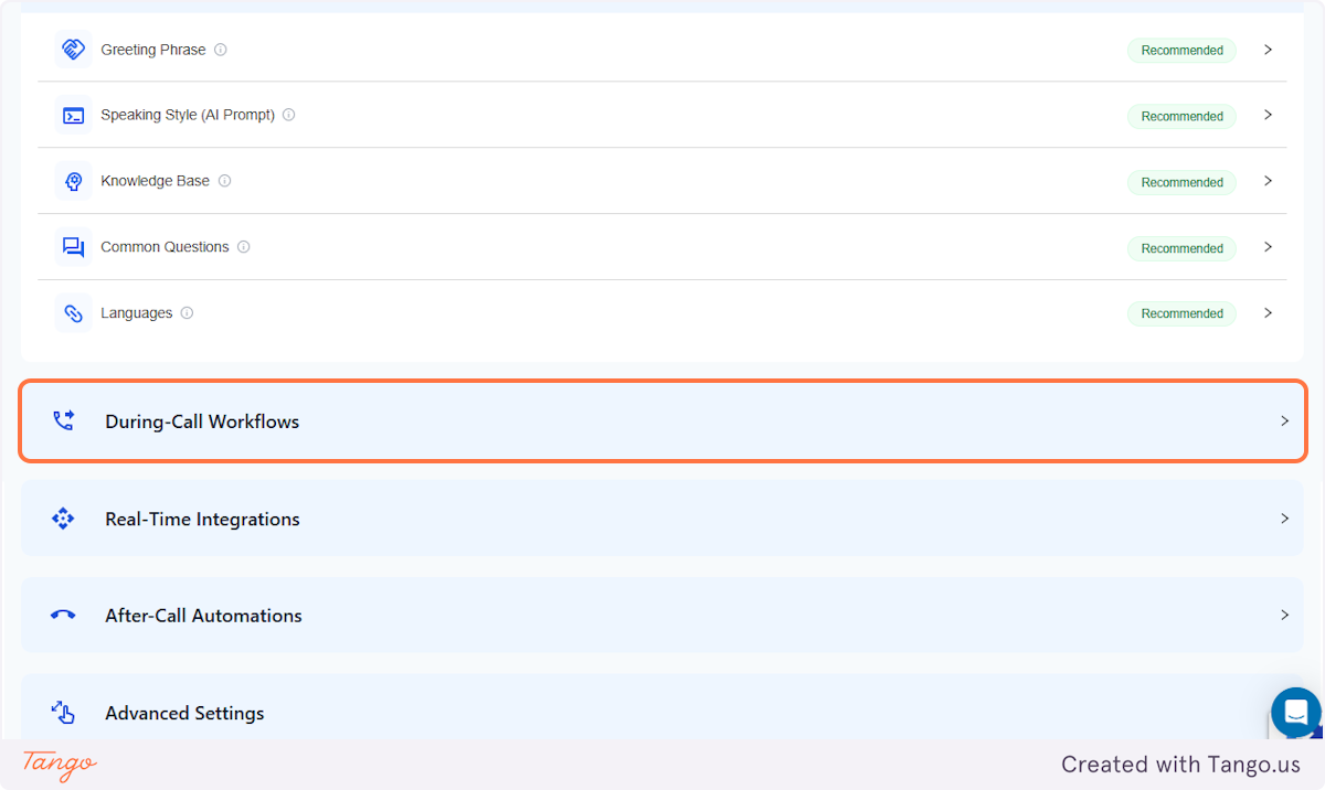 Click on During-Call Workflows