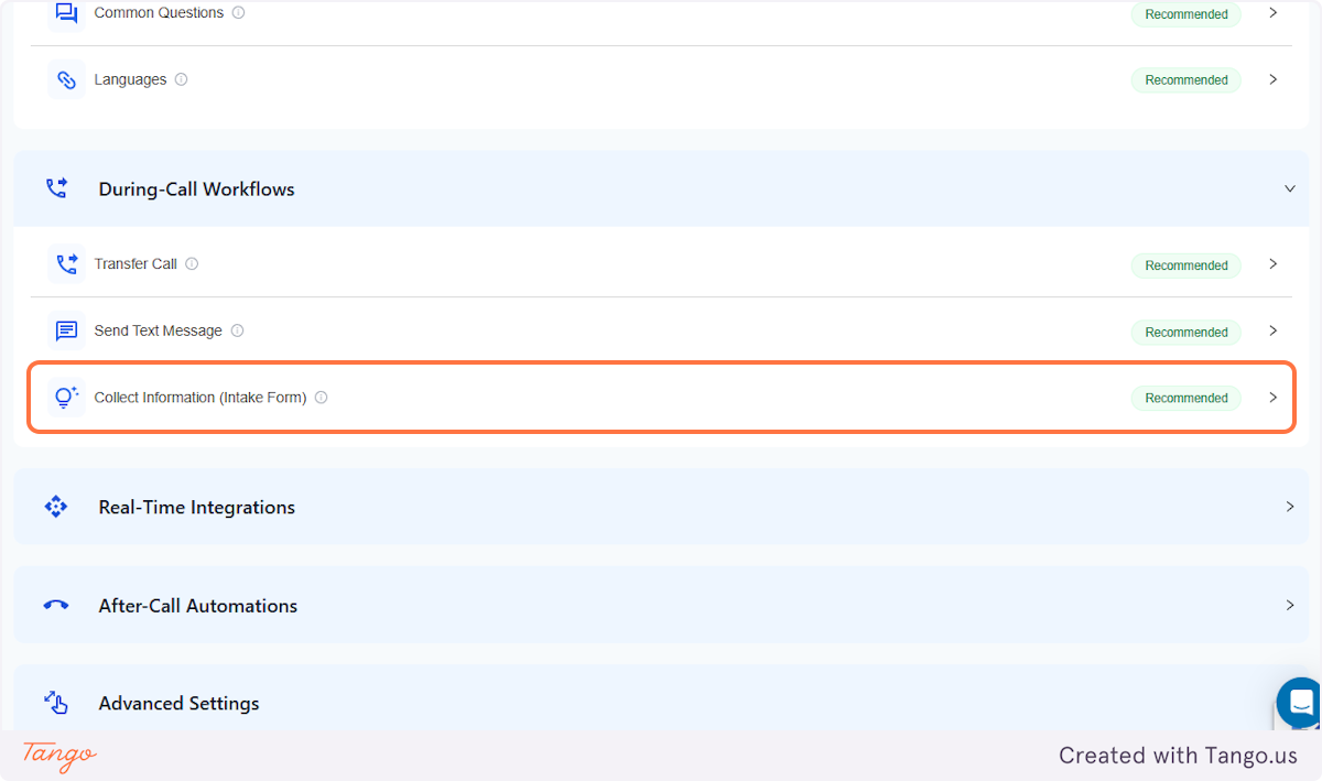 Click on Collect Information (Intake Form)  