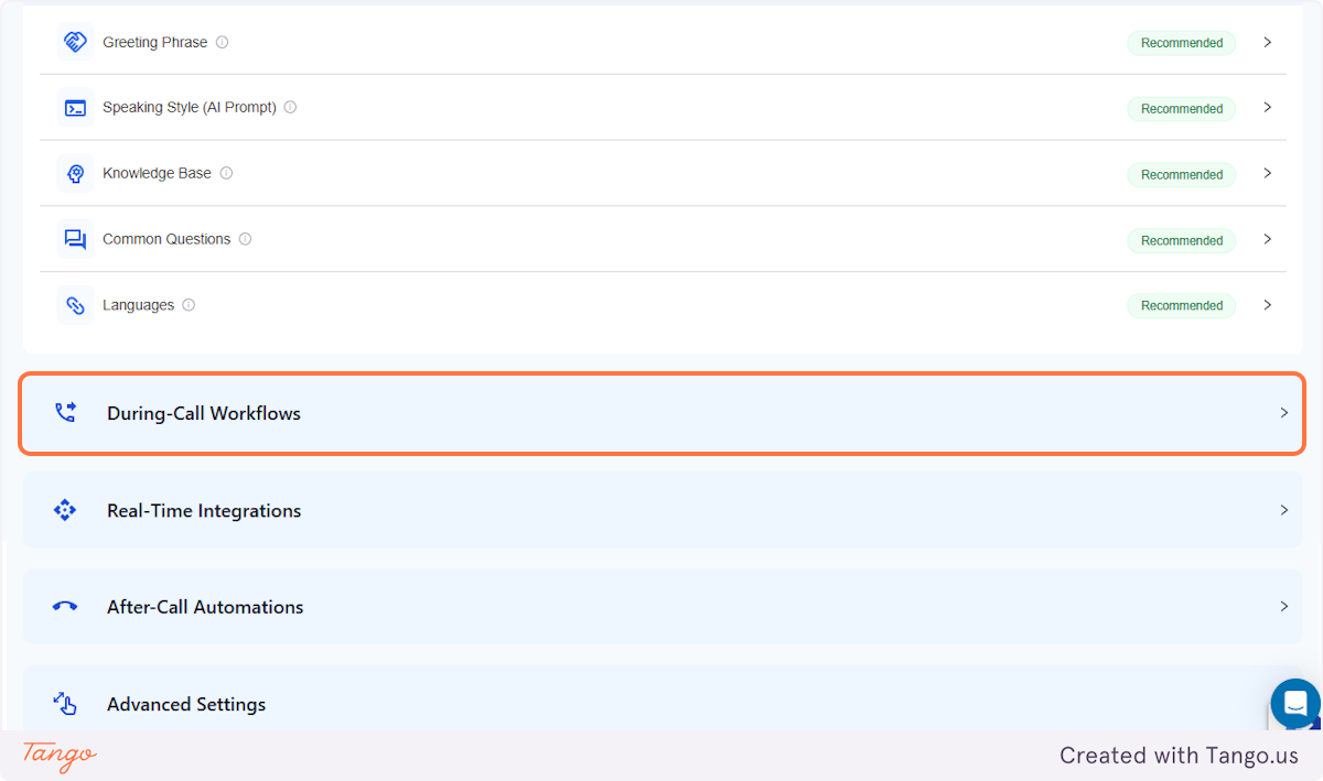 Click on During-Call Workflows