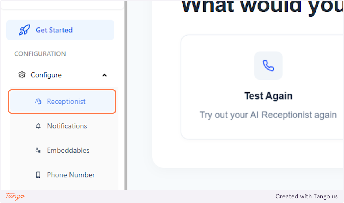 Click on Receptionist