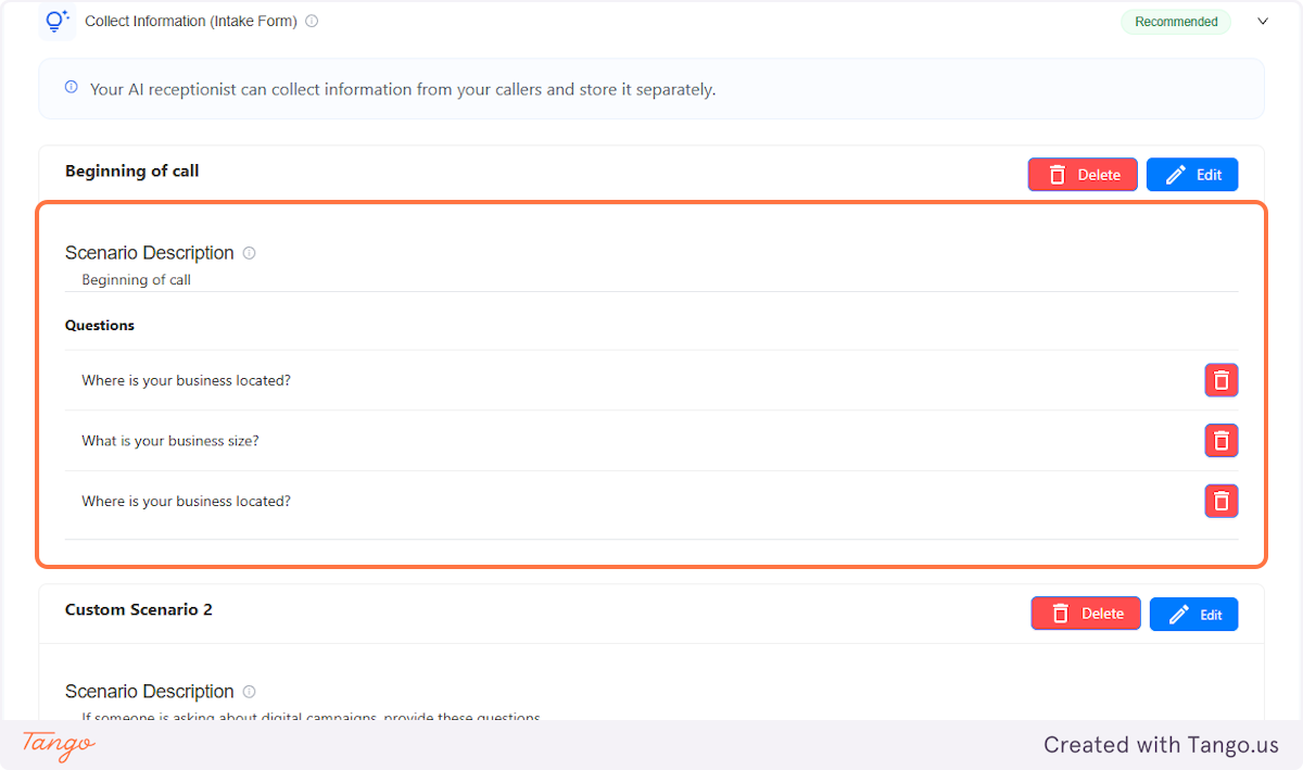 Beginning of a Call Scenario
