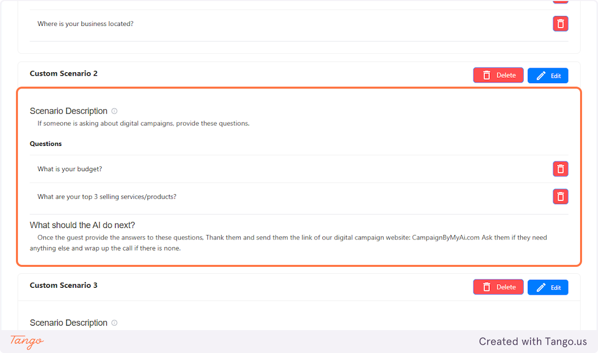Sample of a Defined Custom Scenario