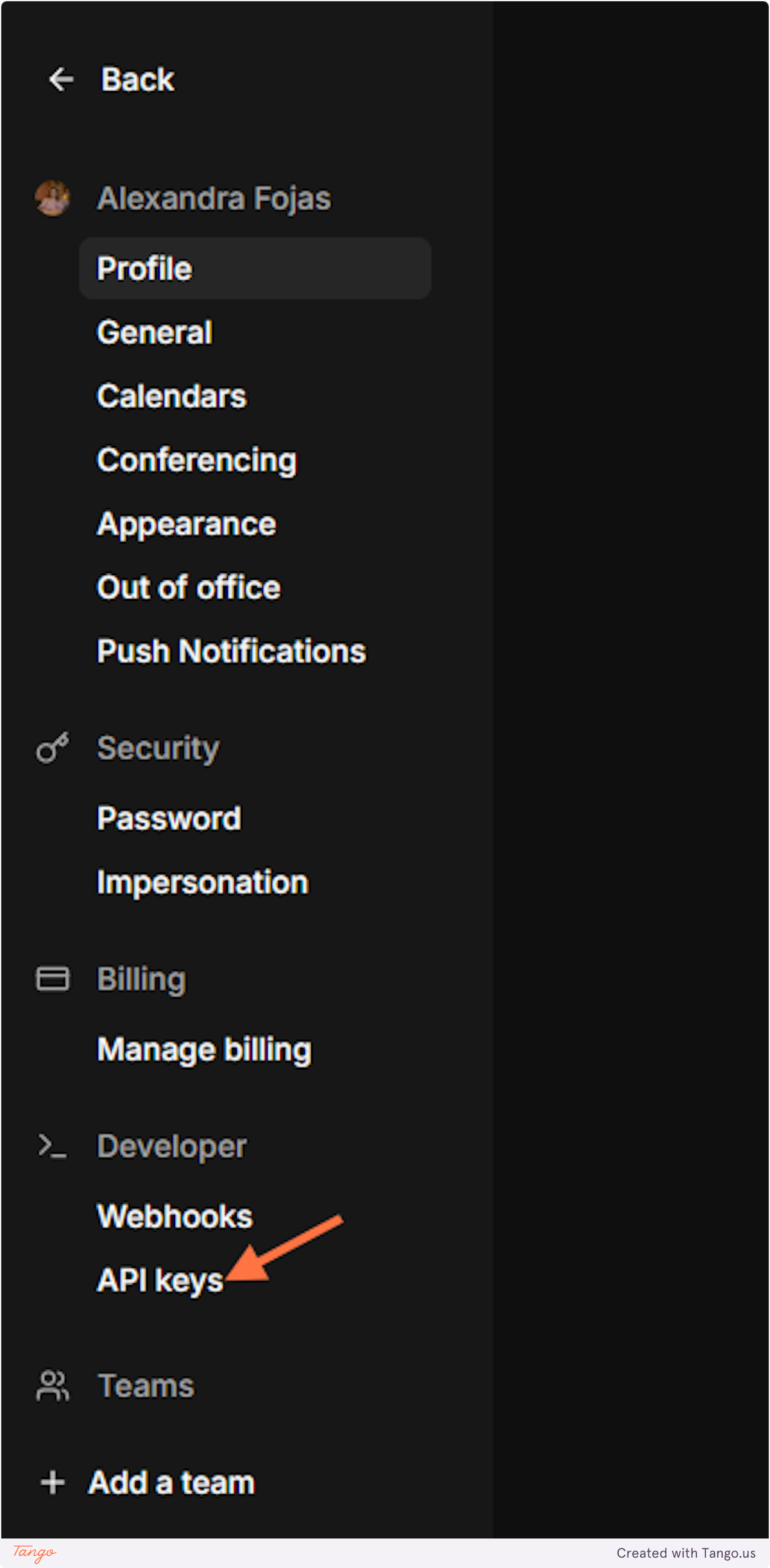 Look for the API keys