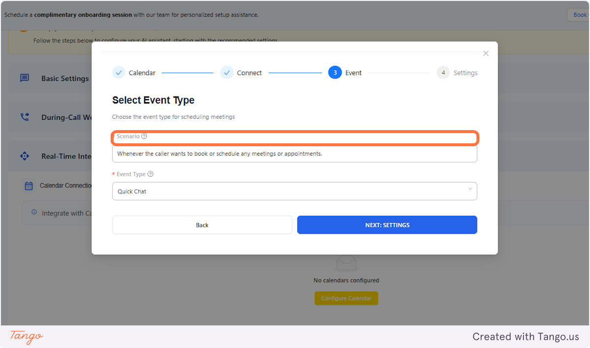 Going back to your receptionist: Add a scenario
