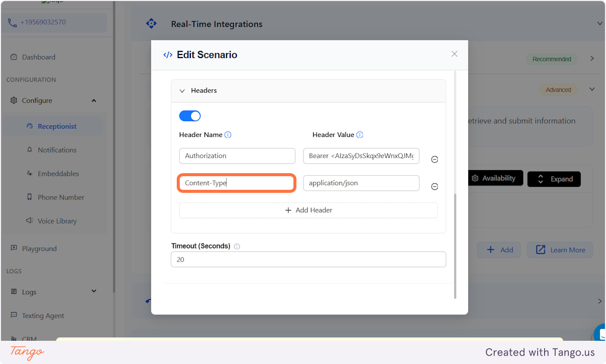 Add a Header Name and Header Value