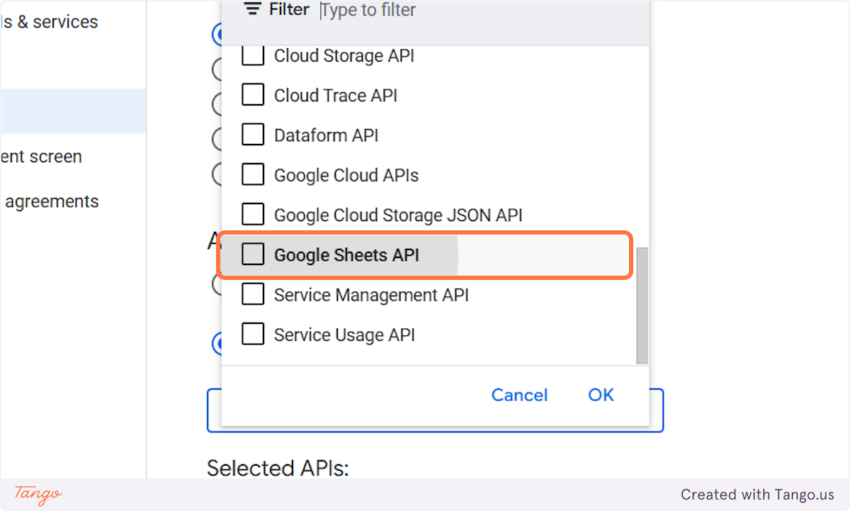 Choose Google Sheets API