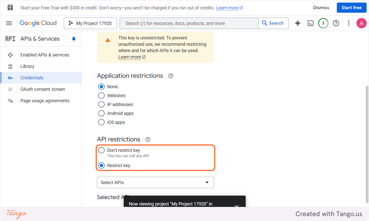Edit the Key Restrictions