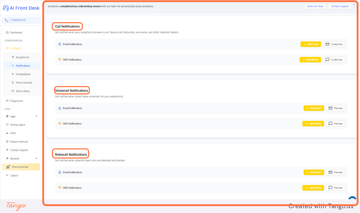 Notifications Settings Page