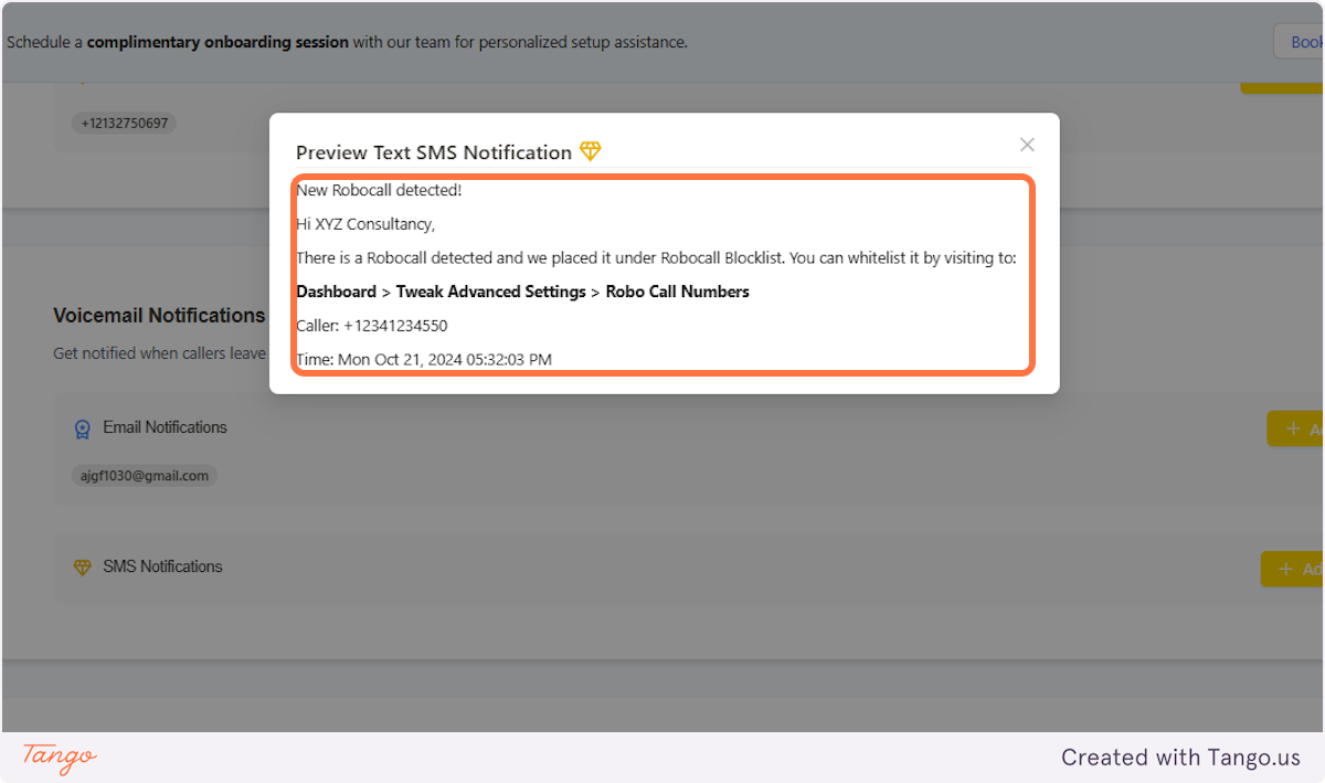 Robocall Notification | Click on Preview Text SMS Notifications