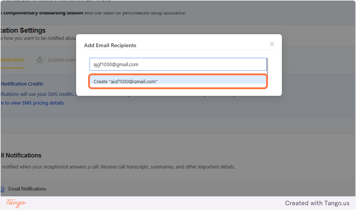 Call Notifications | Add the email.