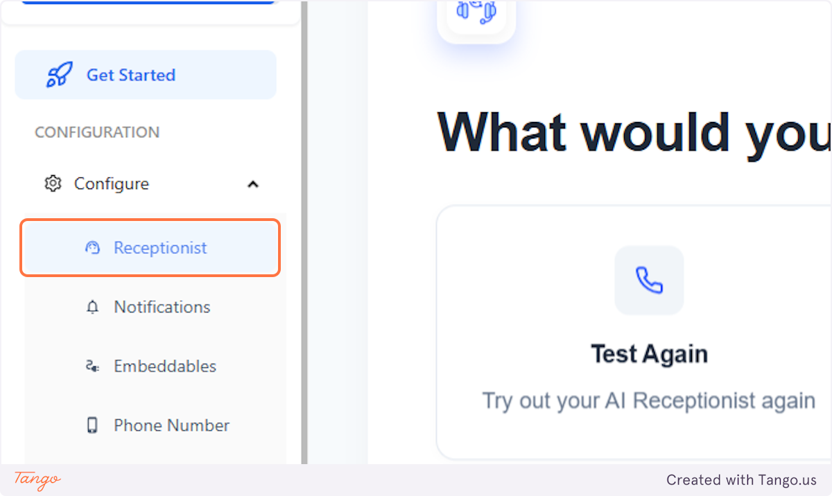 Click on Receptionist