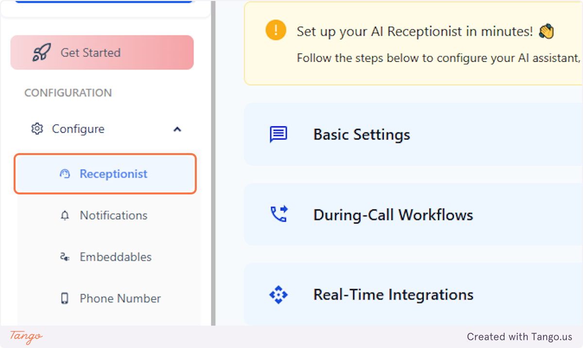 Click on Receptionist