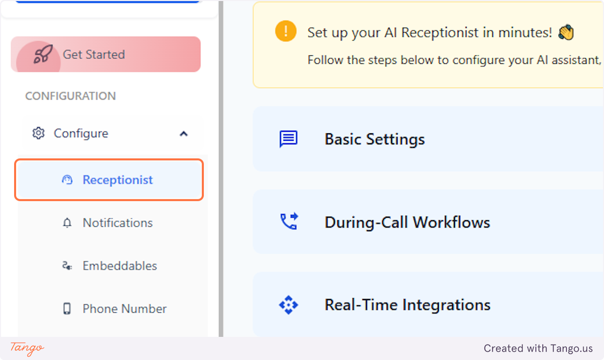 Click on Receptionist