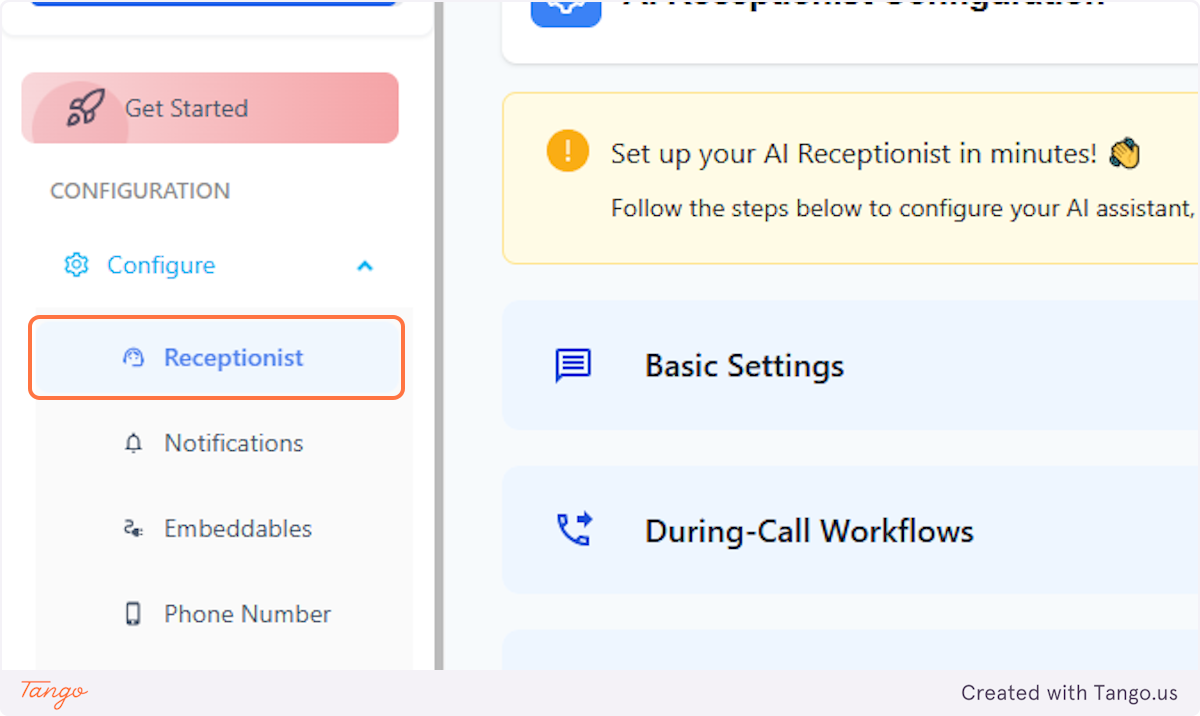 Click on Receptionist