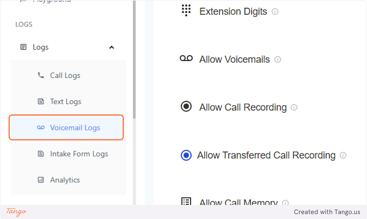 Click on Voicemail Logs