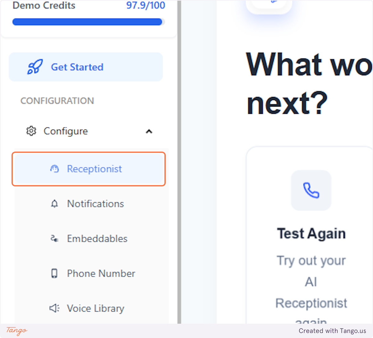Click on Receptionist