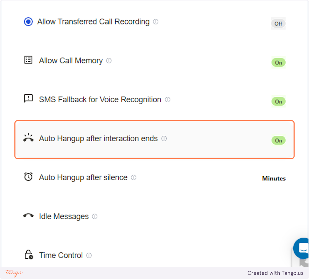 Click on Auto Hangup after interaction ends