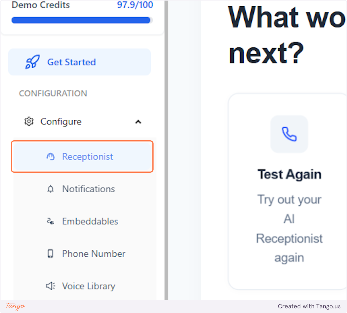 Click on Receptionist