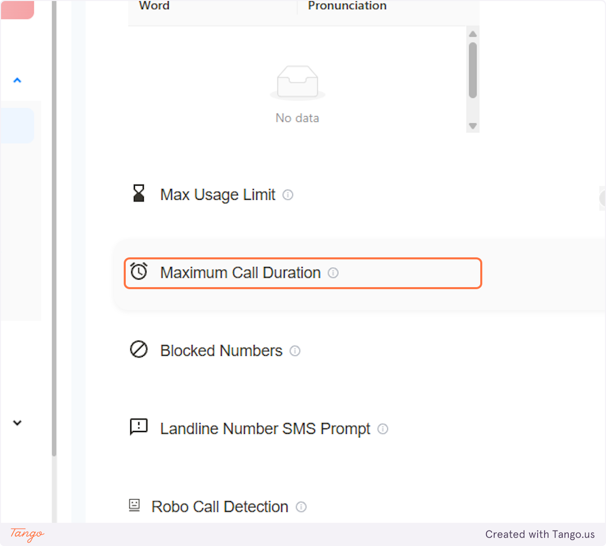 Click on Maximum Call Duration