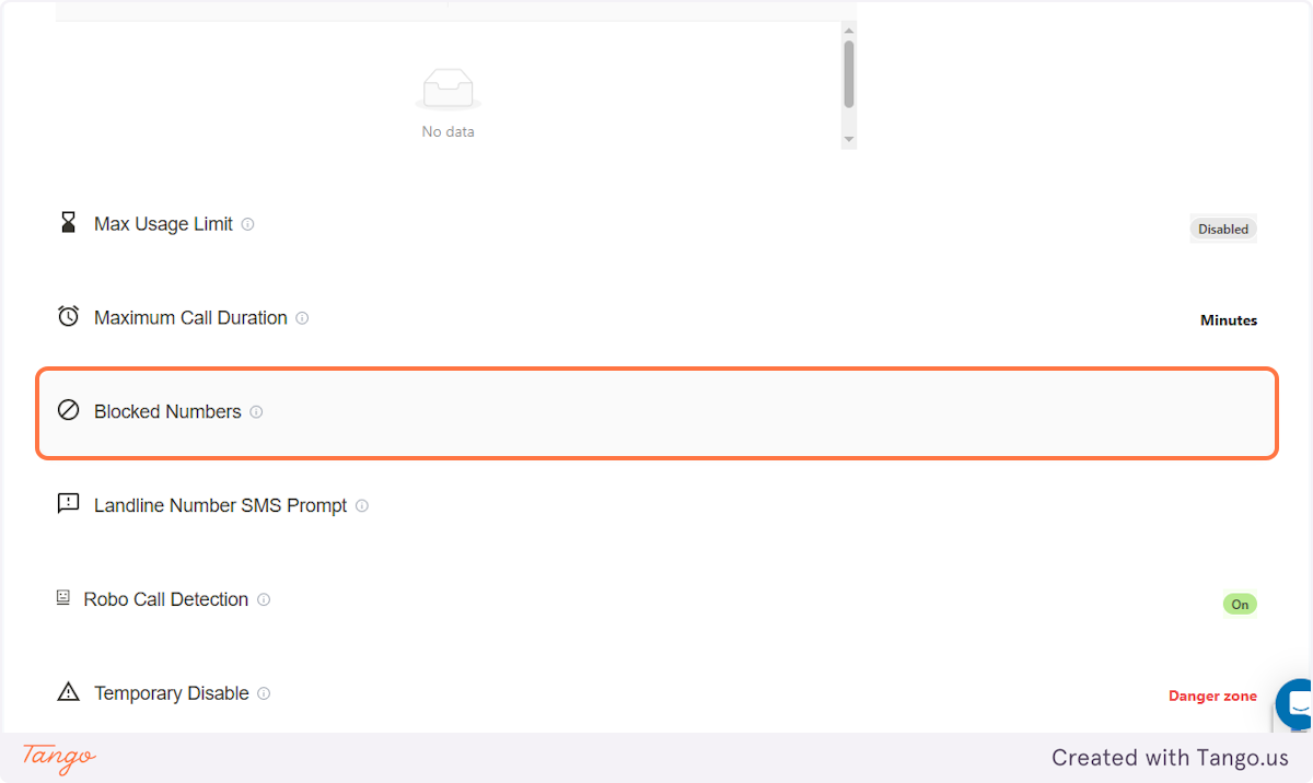 Scroll down to Blocked Numbers