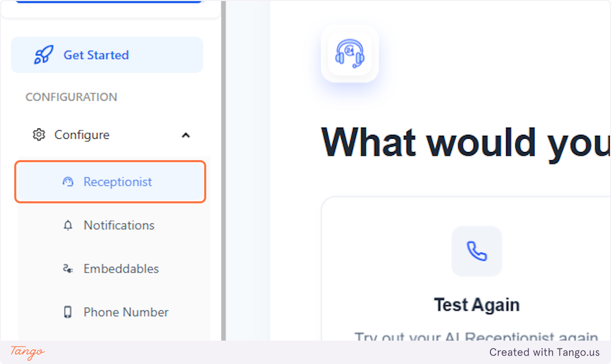 Click on Receptionist