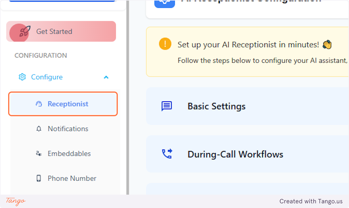 Click on Receptionist