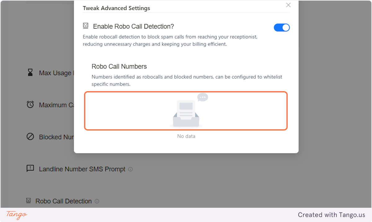 Blocked numbers are listed here