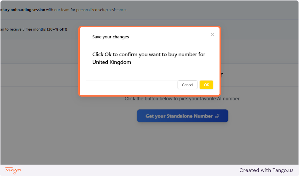 Click on Save your changes Click Ok to confirm you want to buy number.