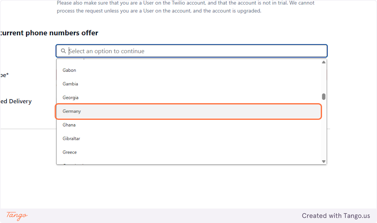 Click on the country.