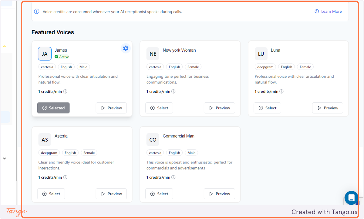 Choose your ideal voice and click on the settings button.