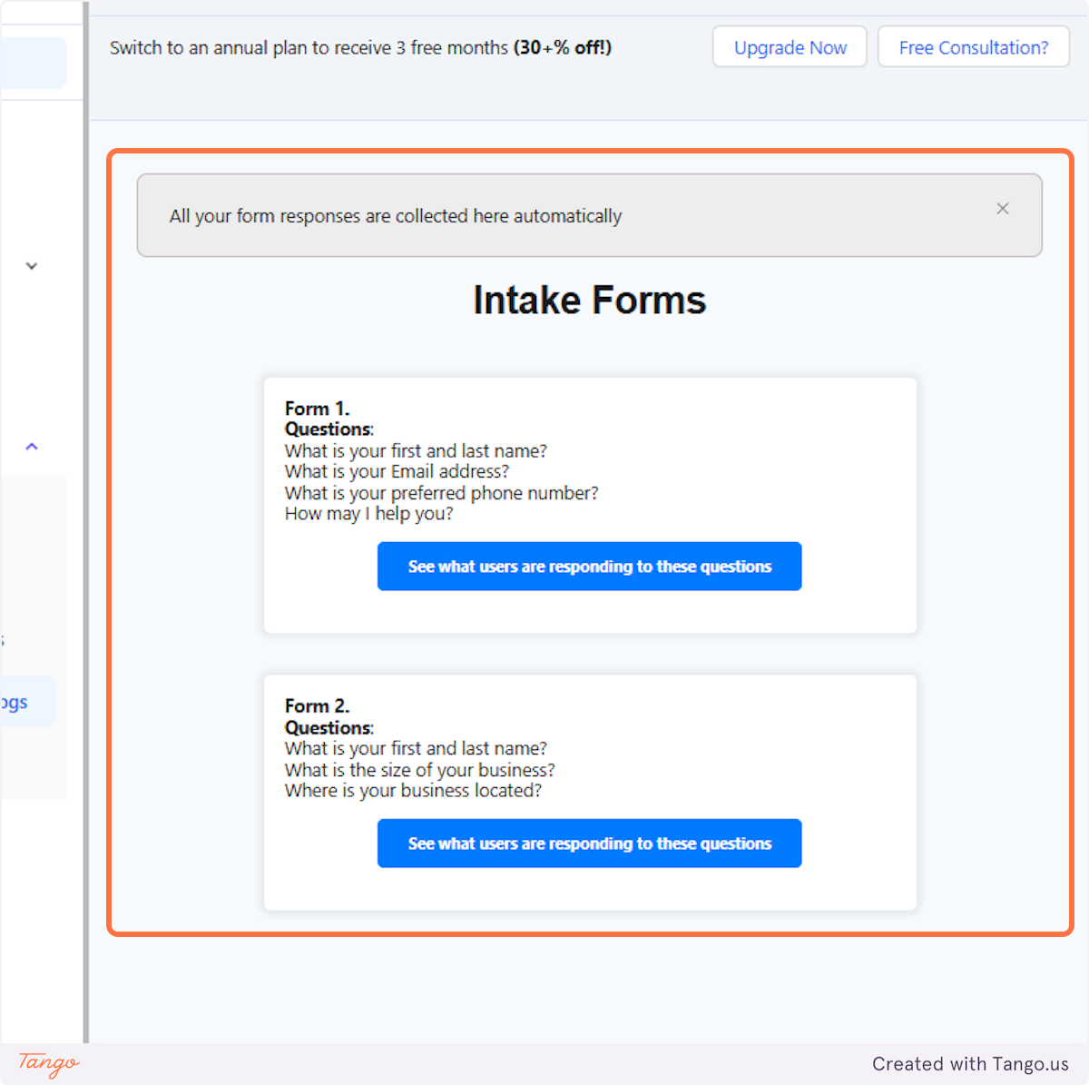 Viewing the answers from your intake form log questions