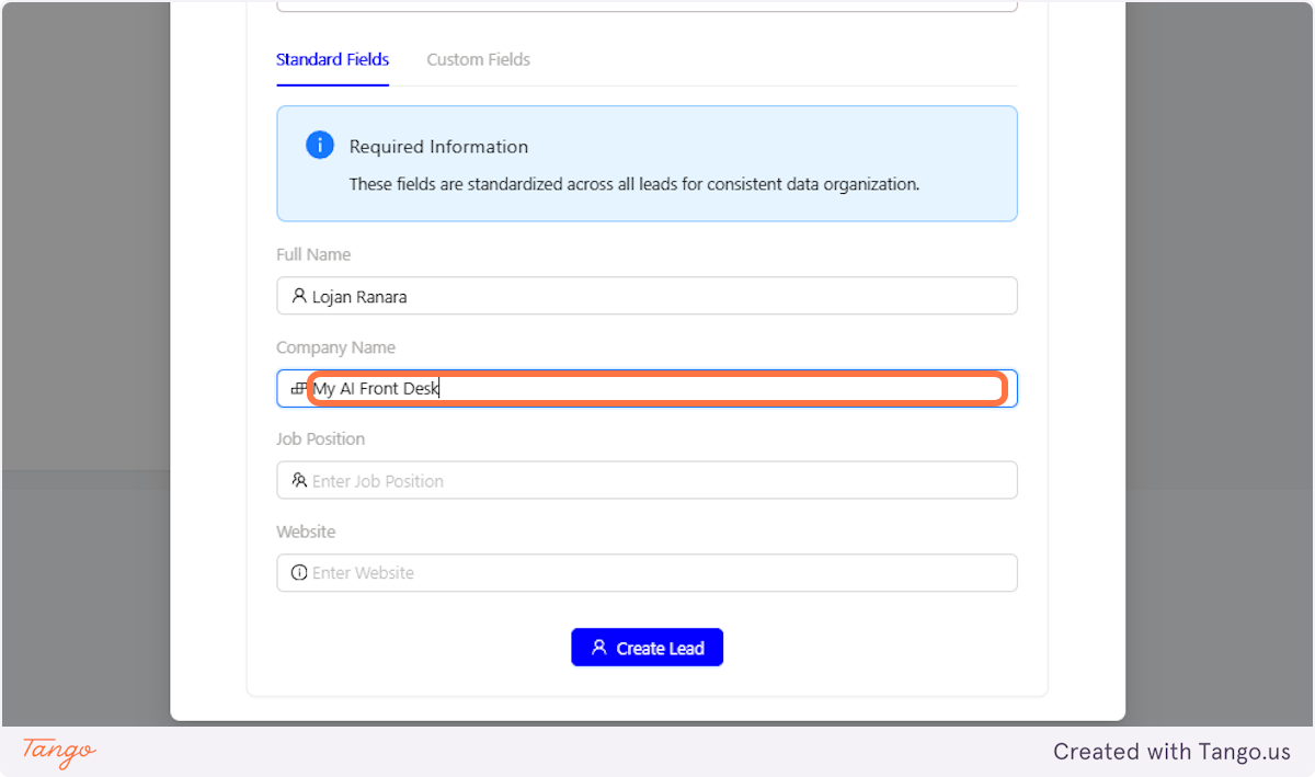 Company Name of the Lead