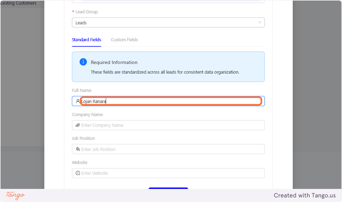 Add the Name of the Lead