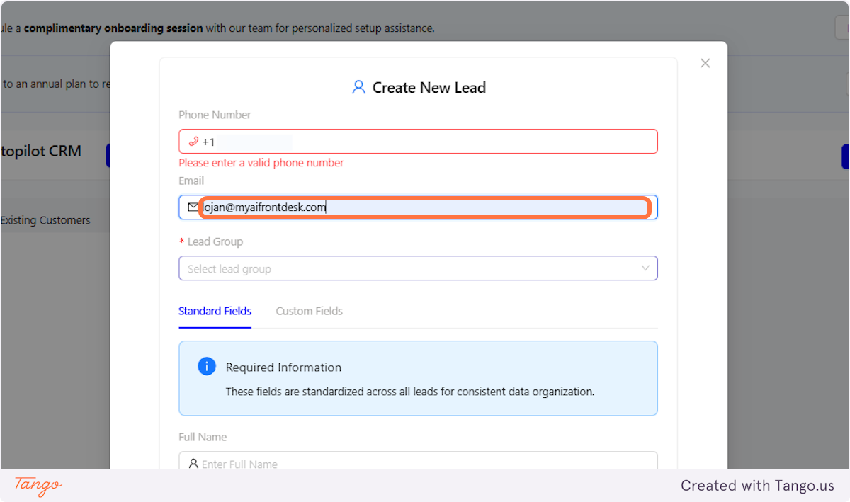 Add the Email Address of the Lead