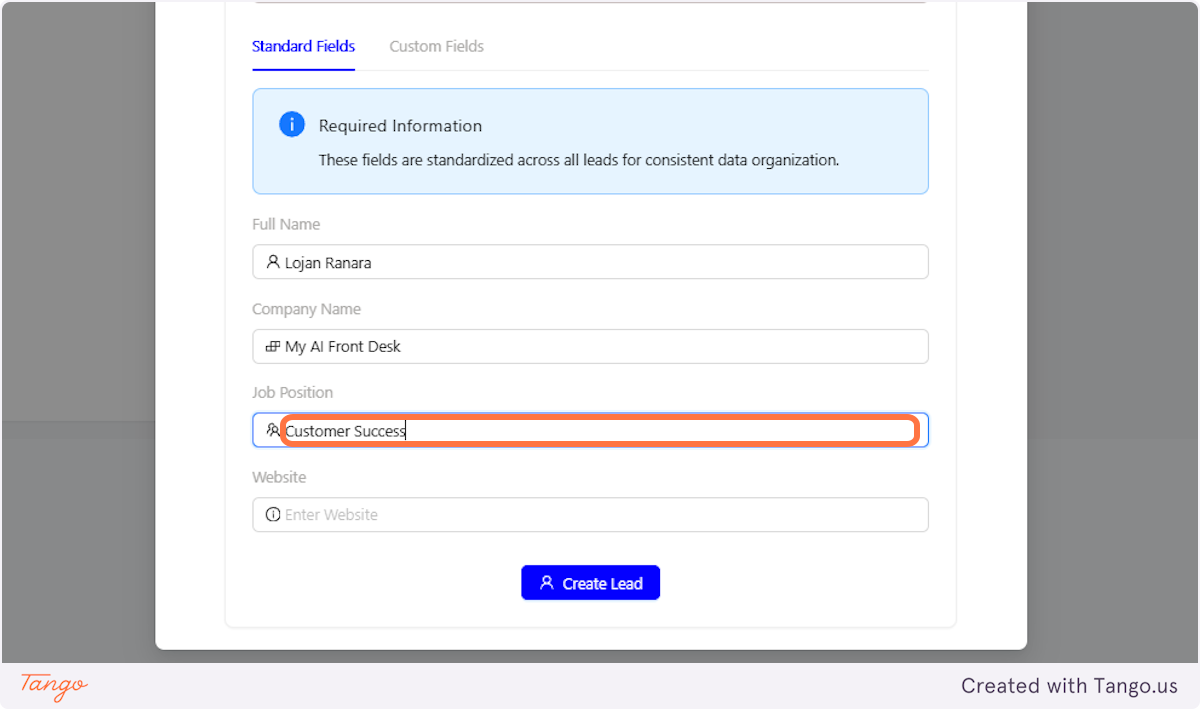 Job Position of the Lead
