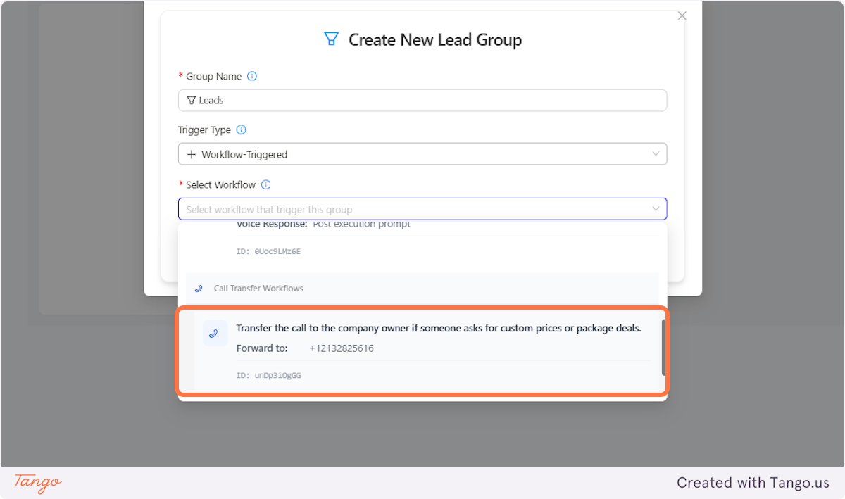 Select from the Workflow options