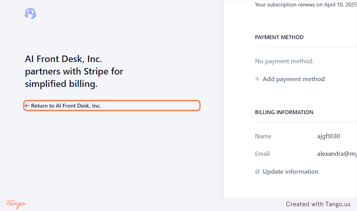 Return to AI Front Desk, Inc.