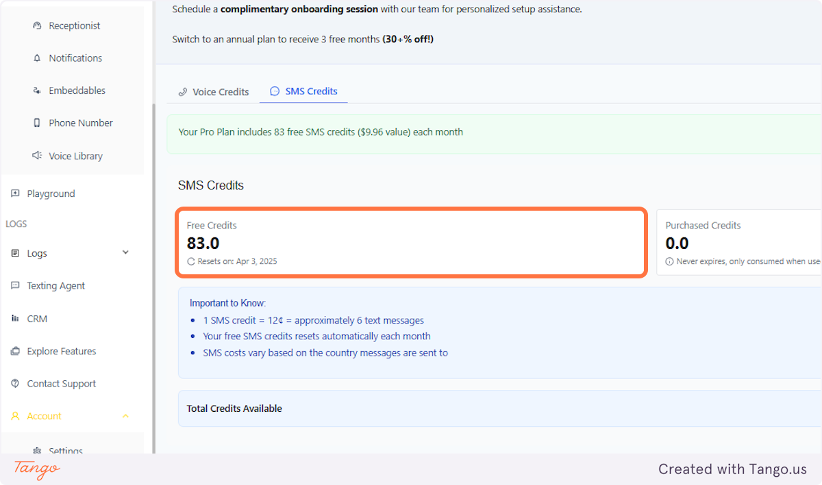 Total SMS Credits Available